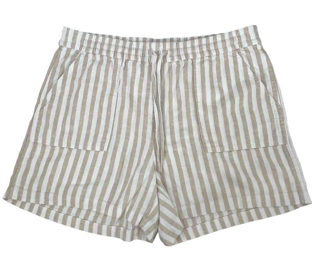 J Crew Beige White Striped High Rise Paperbag Shorts Size M